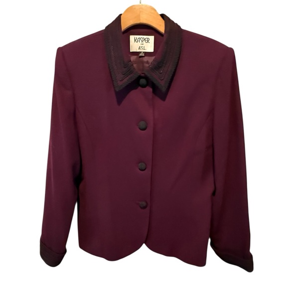 Kasper Jackets & Blazers - Kasper For A.S.L. Vintage Women's Deep Plum Purple Blazer Intricate Lace Design